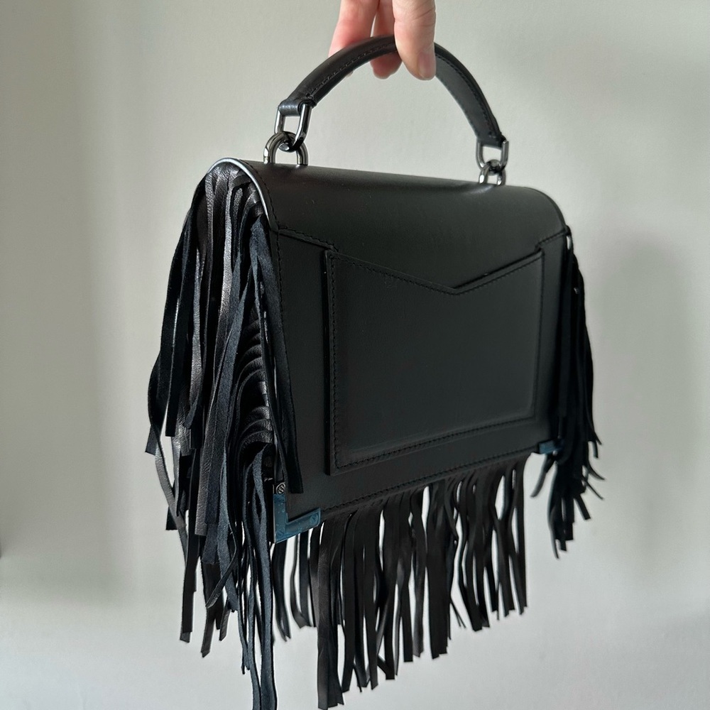 NWT | The Kooples | Emily | Black Leather Crossbody Bag with Fringe - Picture 9 of 12